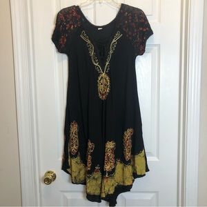 Black Dress with Lace Short Sleeves   Size S